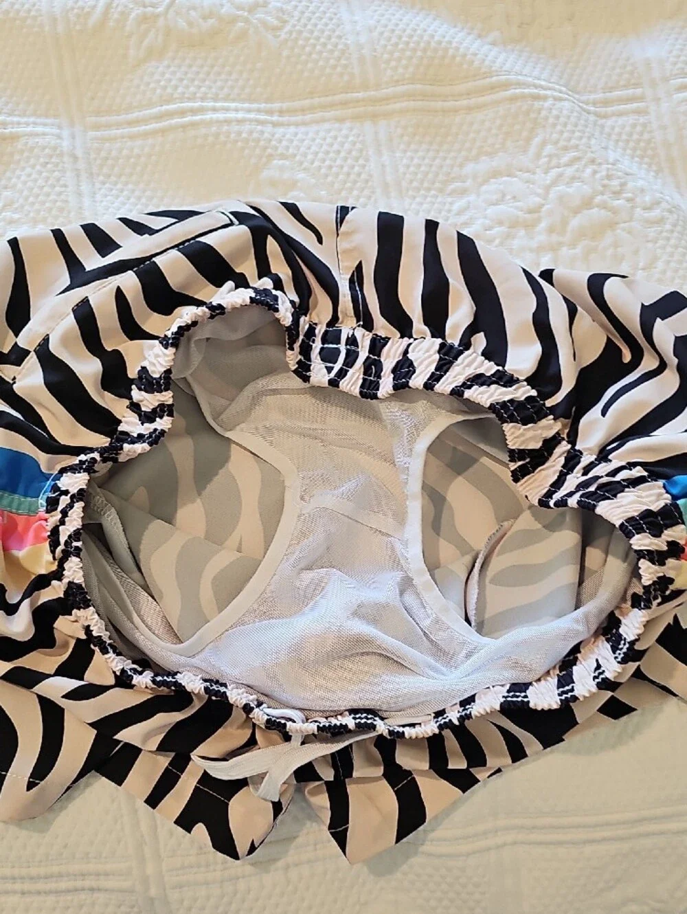 Men's Zebra Print Swim Trunks with Color Stripe Accent - Black & White